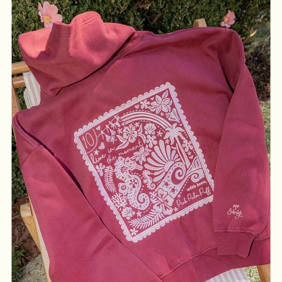 Pink Palm Puff Live in the Moment XL Hoodie in Cherry Embreigh Courtlyn NWT - Picture 4 of 13